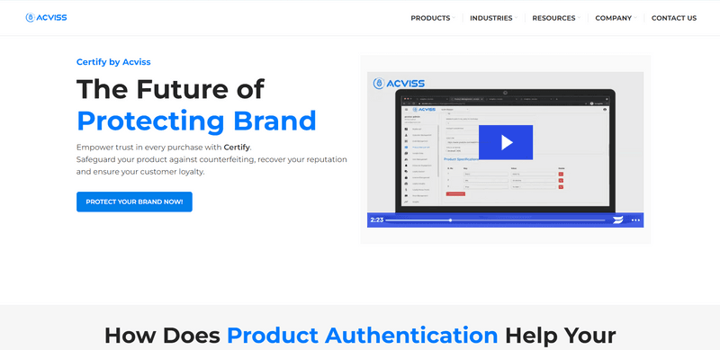 Acviss certify brand protection and product authentication solution to prevent counterfeiting