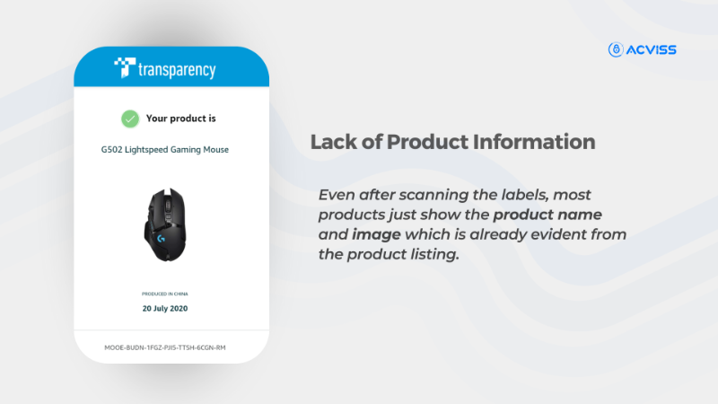After scanning the Transparency app does not provide much information regarding the product.