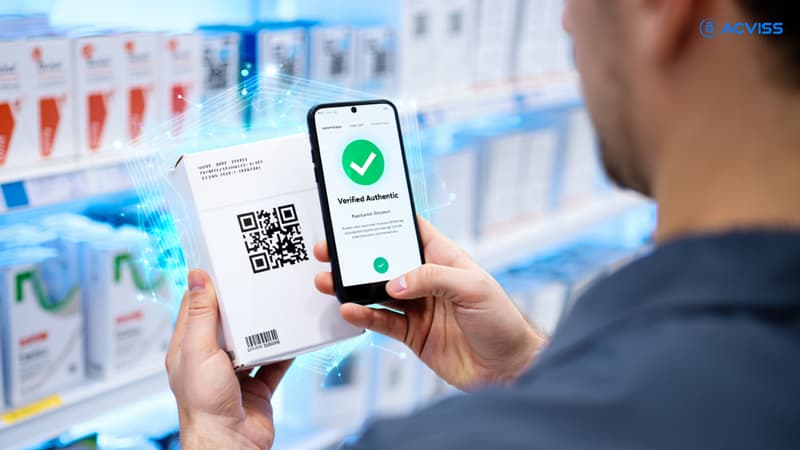 A clean, high-resolution conceptual scene illustrating multiple industries side-by-side in a single frame. Divide the composition into three or four vertical sections (or blended zones) representing different sectors:  Pharmaceutical industry: Show medicine boxes or bottles with barcode/QR codes, possibly with a compliance checklist or approval stamp. Food & beverage: Packaged food items with expiry dates, batch numbers, and traceability labels. Electronics: Consumer electronics packaging with serial numbers and authenticity seals. Luxury goods (optional): A premium product (like a watch or perfume) with a secure QR/2D code and anti-counterfeit tag.  Above or across the scene, subtly integrate regulatory elements—such as digital icons of documents, checkmarks, government seals, or compliance symbols—floating or connected via thin lines to each industry section.  Use a unified color palette but slightly vary tones per section to differentiate industries (e.g., blue for pharma, green for food, grey for electronics, gold for luxury). Maintain a professional, corporate style.  Add a faint global or network-style background (light grid or dotted connections) to represent overarching regulations and traceability systems.  Lighting should be soft and balanced, with a slight glow on barcodes/QR codes to emphasize compliance and tracking.  Style: Photorealistic with light infographic elements Aspect Ratio: 16:9 (blog banner) Keywords: regulatory compliance, industry standards, serialization requirements, traceability, multi-industry, product labeling, global regulations, supply chain transparency