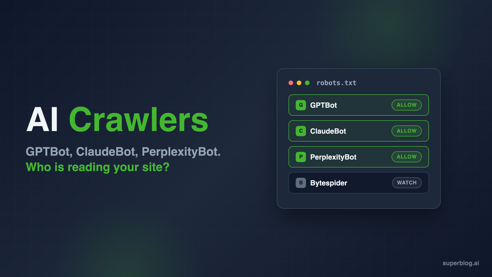 AI Crawlers Explained: GPTBot, ClaudeBot, and Who's Reading Your Site
