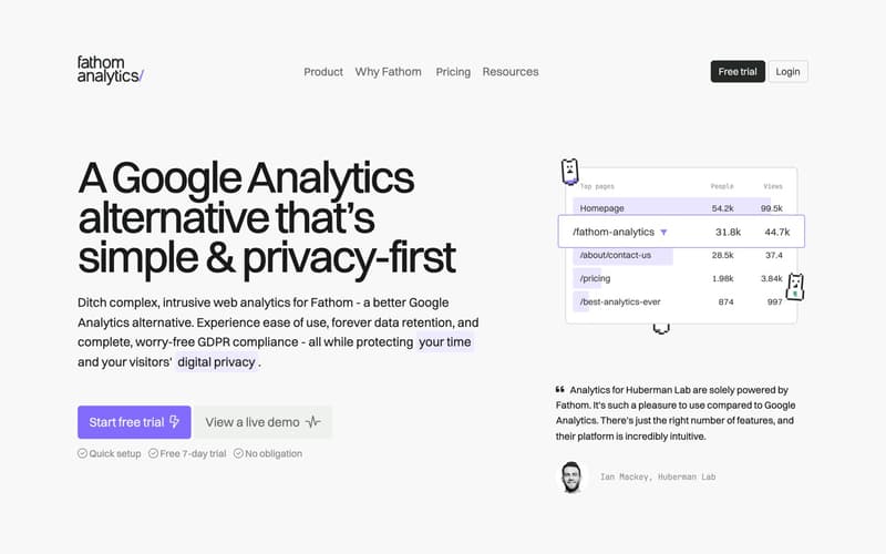 Fathom Analytics homepage