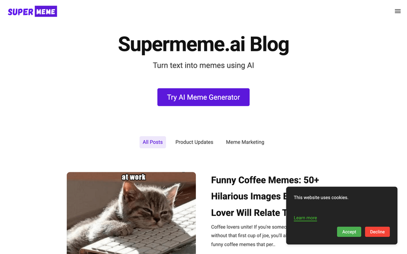 Supermeme blog homepage