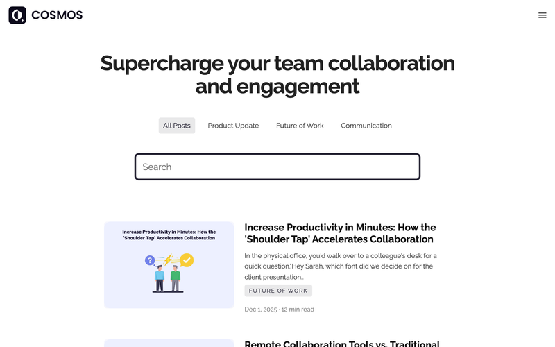 Cosmos Video blog homepage