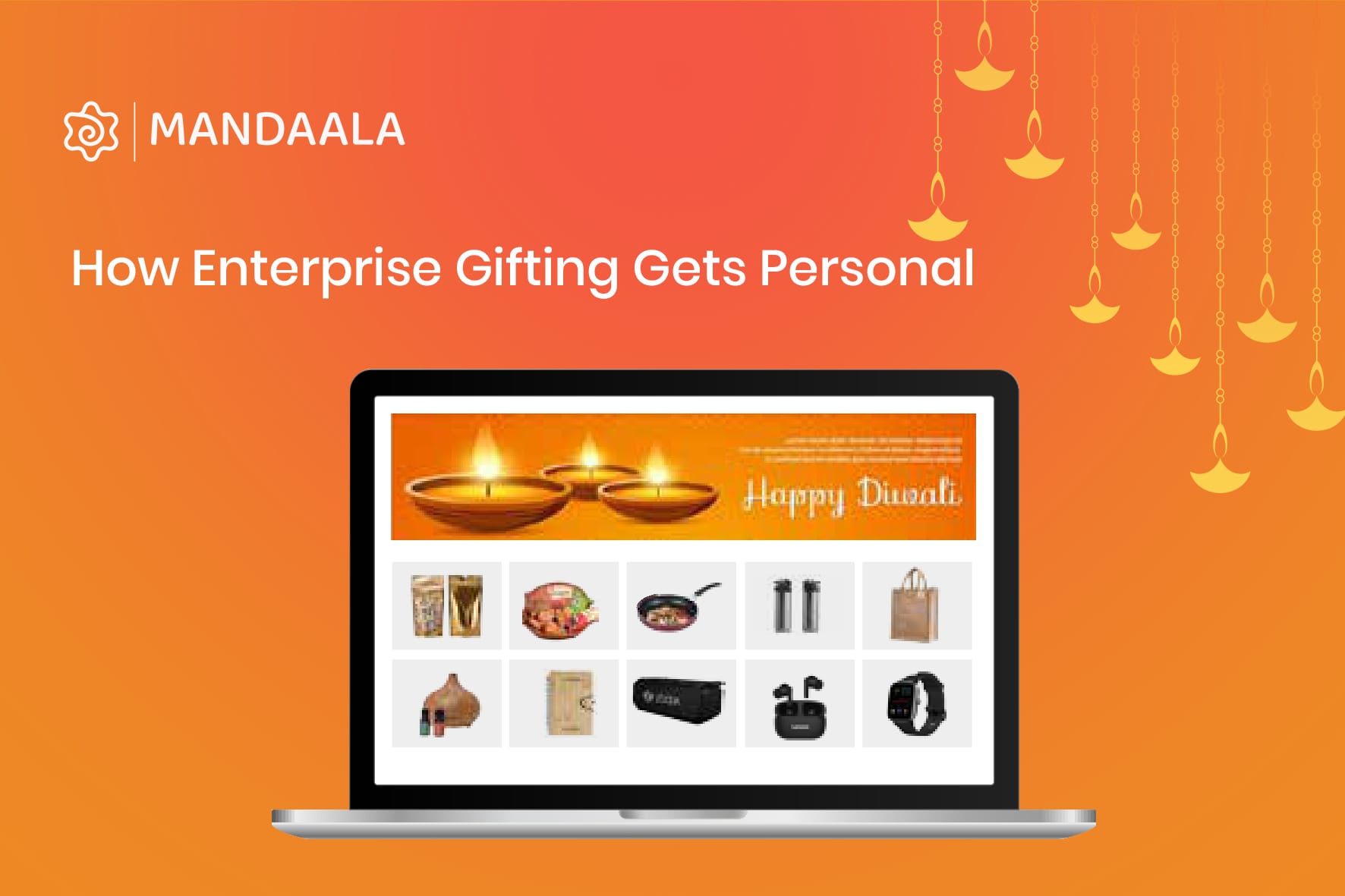 Laptop showing curated Diwali gift options, representing personalisation at scale in B2B gifting