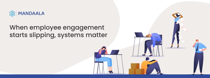 Employee engagement challenges at work, showing disengaged employees and highlighting how systems and structure affect workplace engagement and company culture.