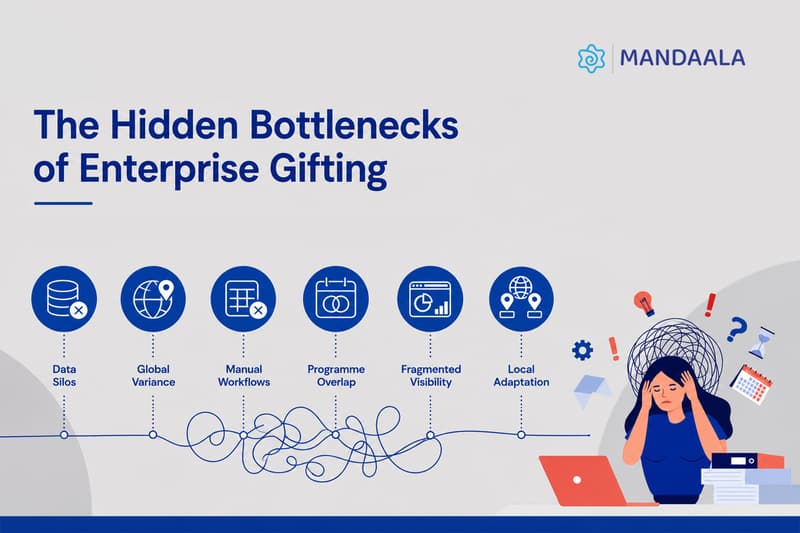 Connected enterprise gifting system showing automated workflows, connected data, regional fulfilment, and end-to-end visibility around a successful employee delivery.