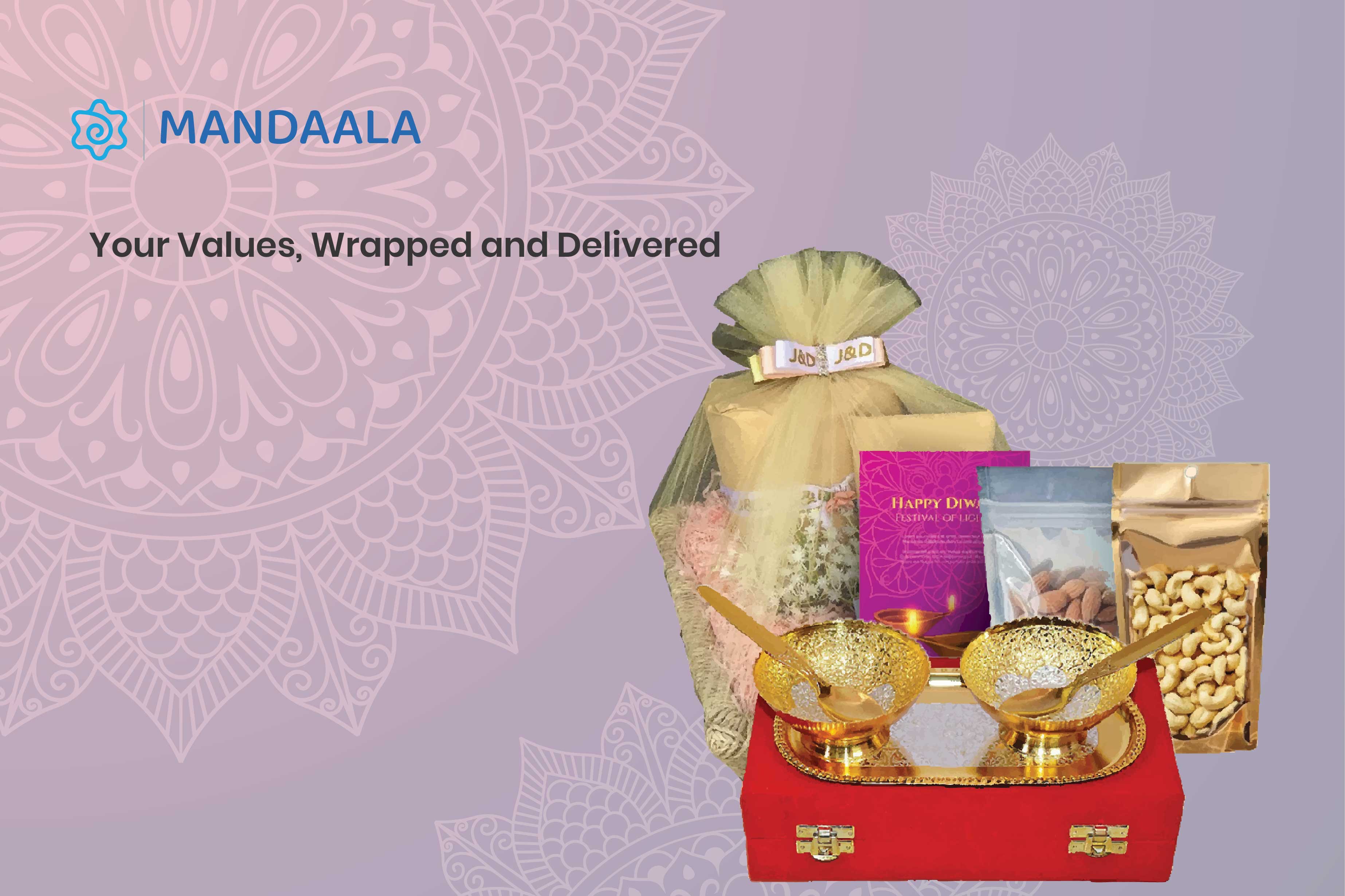 Diwali gift hamper with dry fruits and festive packaging
