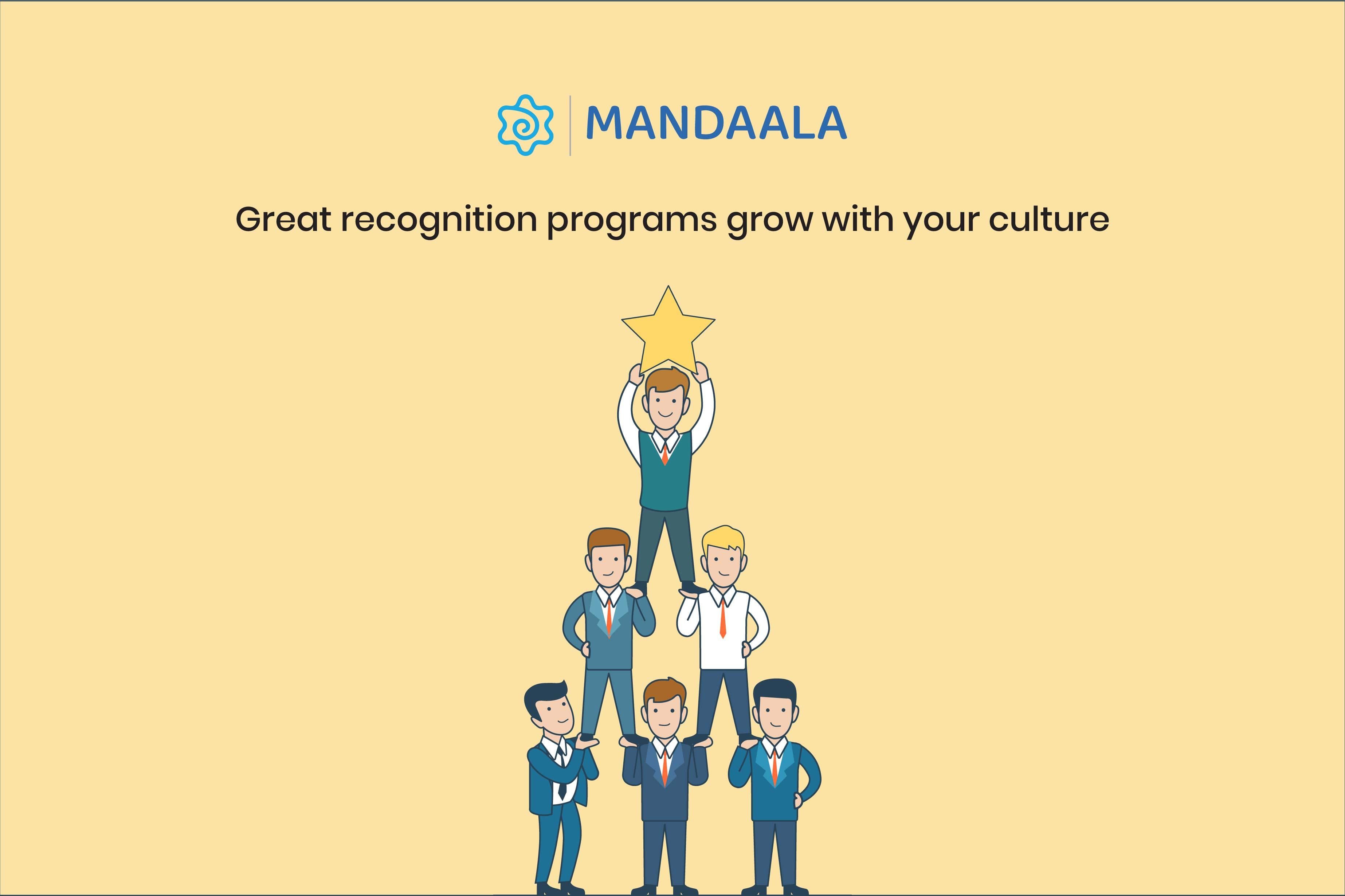 Team members forming a human pyramid, lifting a peer holding a gold star, representing cultural support and growth through recognition.