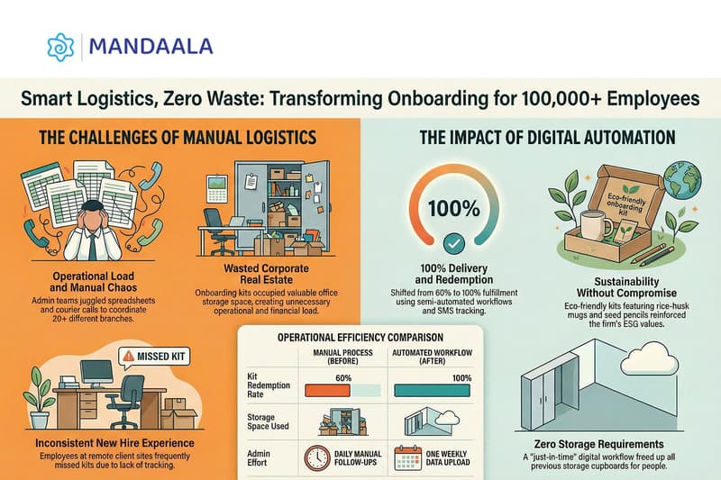 An illustrative snapshot of the case study showing the transition from manual logistics chaos and wasted real estate to 100% delivery success and zero storage requirements.