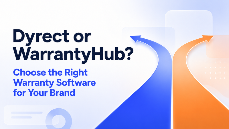 Dyrect or WarrantyHub choice visual with diverging blue and orange directional paths