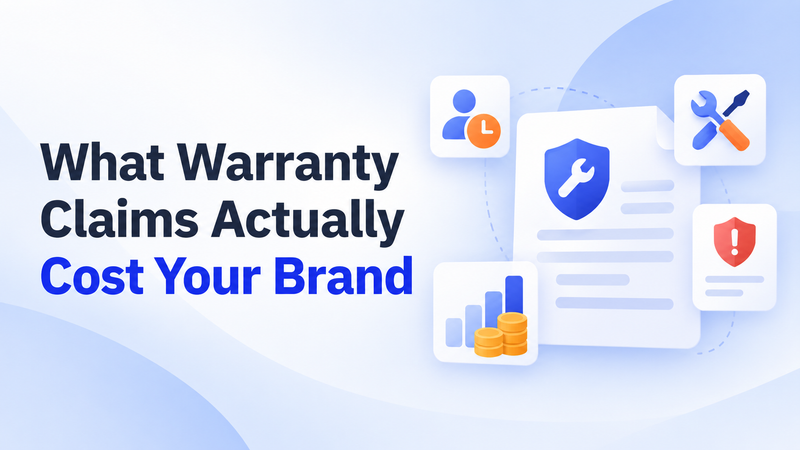 Illustration showing warranty claims costs with repair, risk, labor, and expense icons.