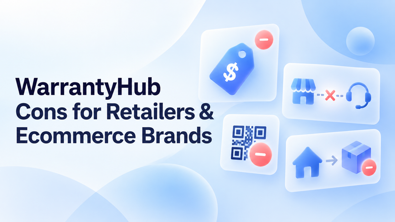 WarrantyHub cons for retailers and ecommerce brands shown with limitation icons
