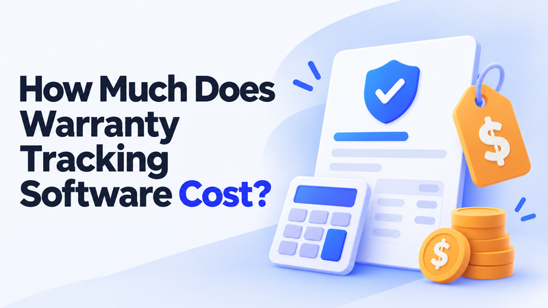 1. Warranty software cost illustration with calculator, pricing tag, coins, and coverage document.