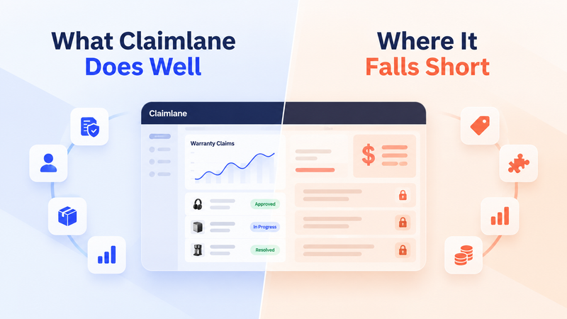 Claimlane warranty dashboard illustrating its strengths and limitations through contrasting blue and orange visuals