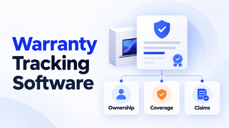 Warranty tracking software illustration showing ownership, coverage, claims, and verified product protection.