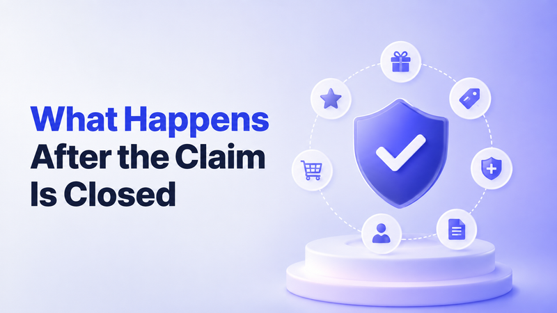 Post-claim warranty experience showing retention, offers, customer support, and product services icons.