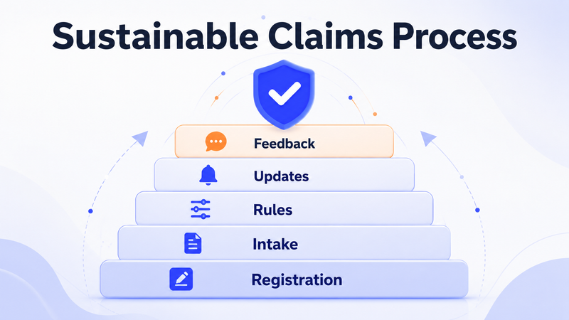 sustainable claims process stacks registration, intake, rules, updates, and feedback