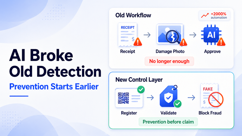 AI detection shift visual comparing old claim review against registration-first fraud prevention.