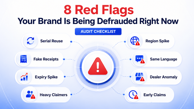 Eight red flags audit checklist visual with warning hub and fraud indicators.