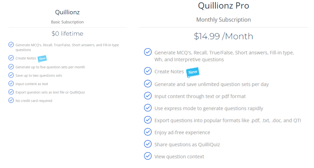 Quillionz Pricing Plans