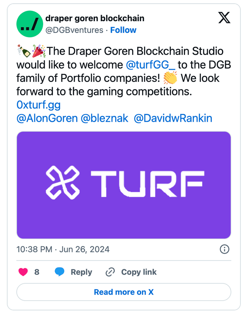 Turf - Foundership's portfolio Startup (Cohort 0xCamp 4) raises funding from Draper Goren Blockchain