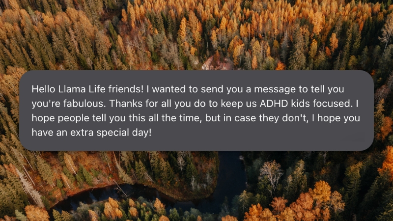 Testimonial for Llama Life productivity tool from a user with ADHD