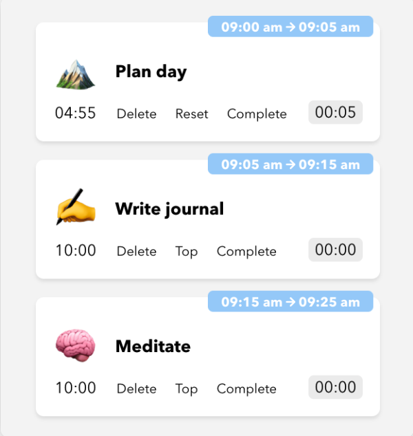 Llama Life app task list showing timeboxing method