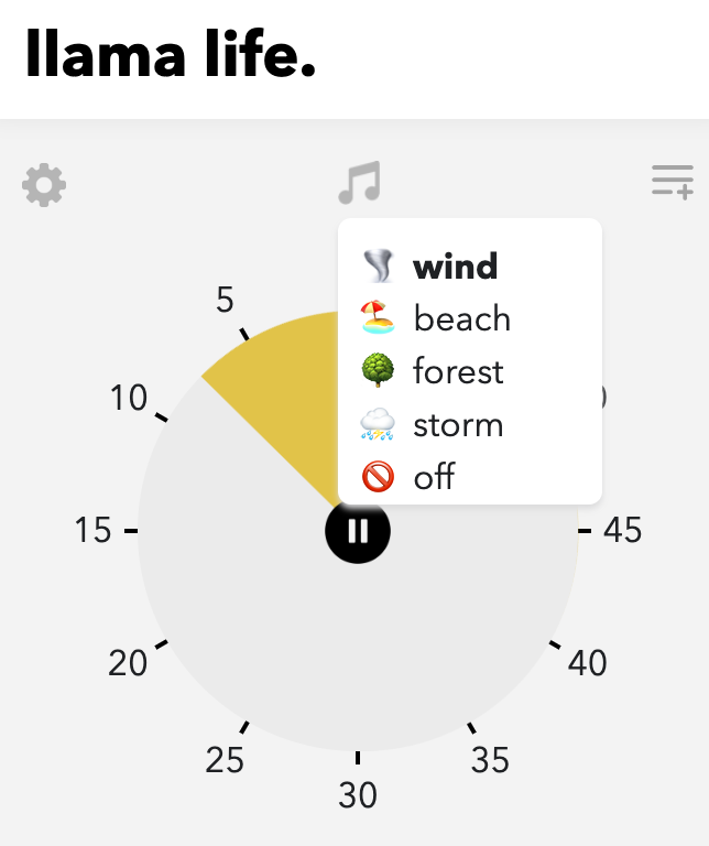 Llama Life soundscapes available for users to select