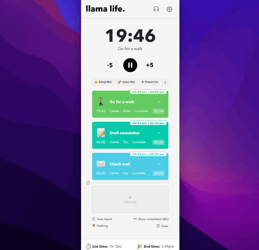 Llama Life digital timer and task manager 