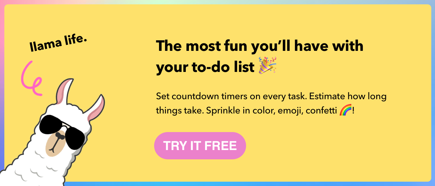 A llama wearing sunglasses with text Llama Life is the most fun you'll have with your to-do list