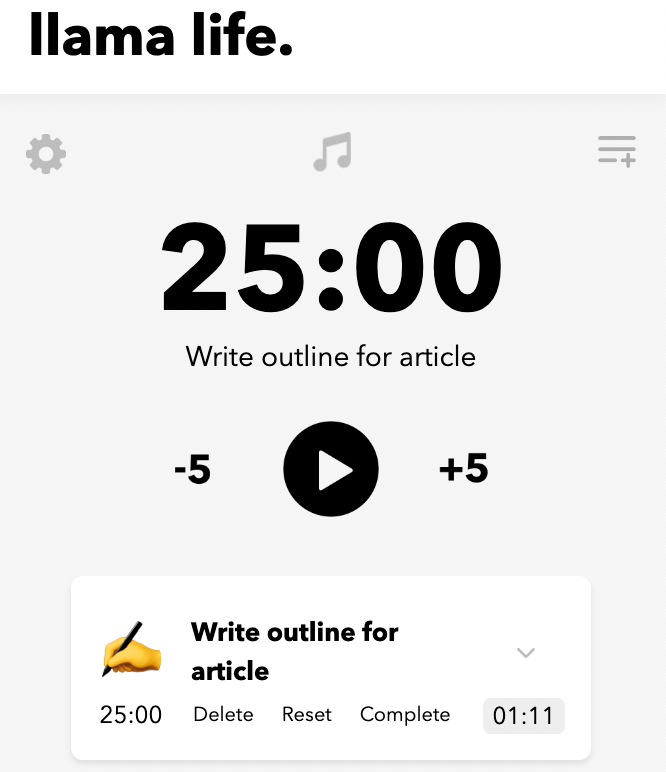 Llama Life timboxed task