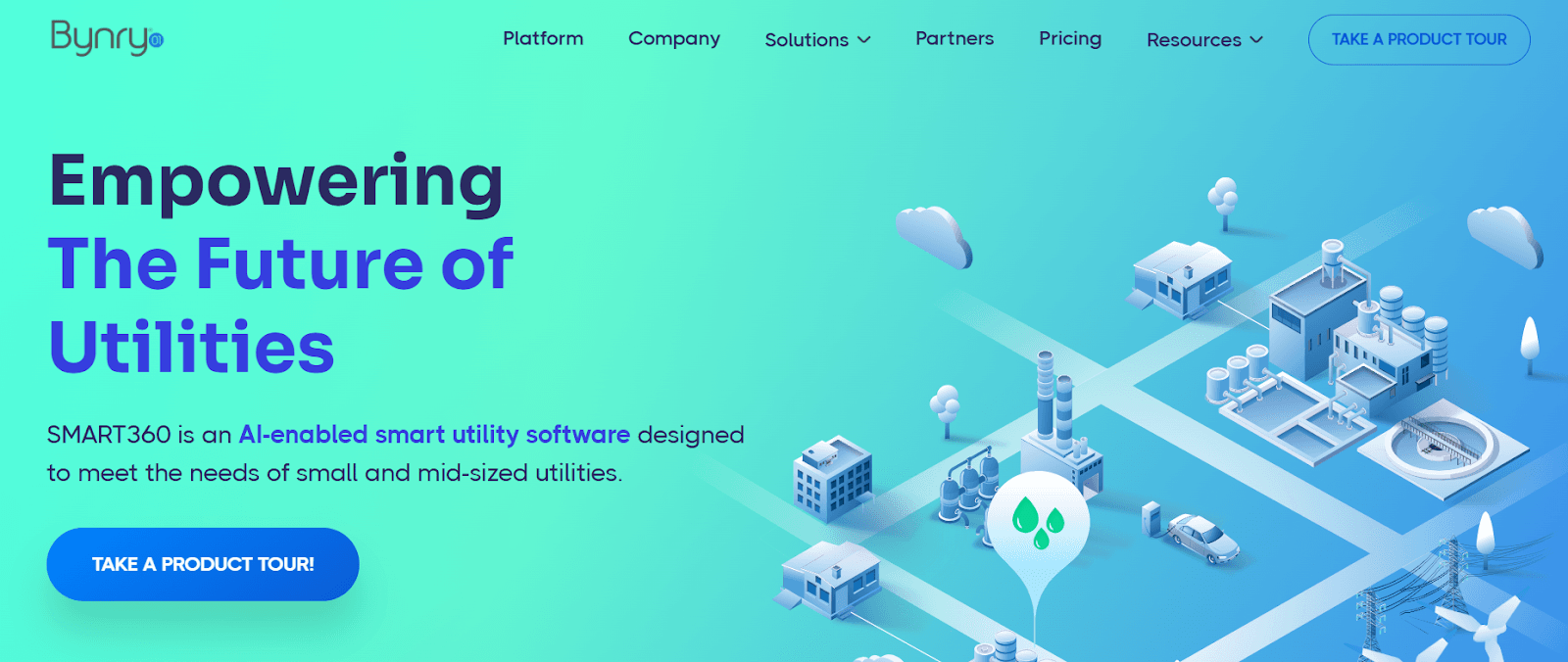 Screenshot of Bynry's homepage