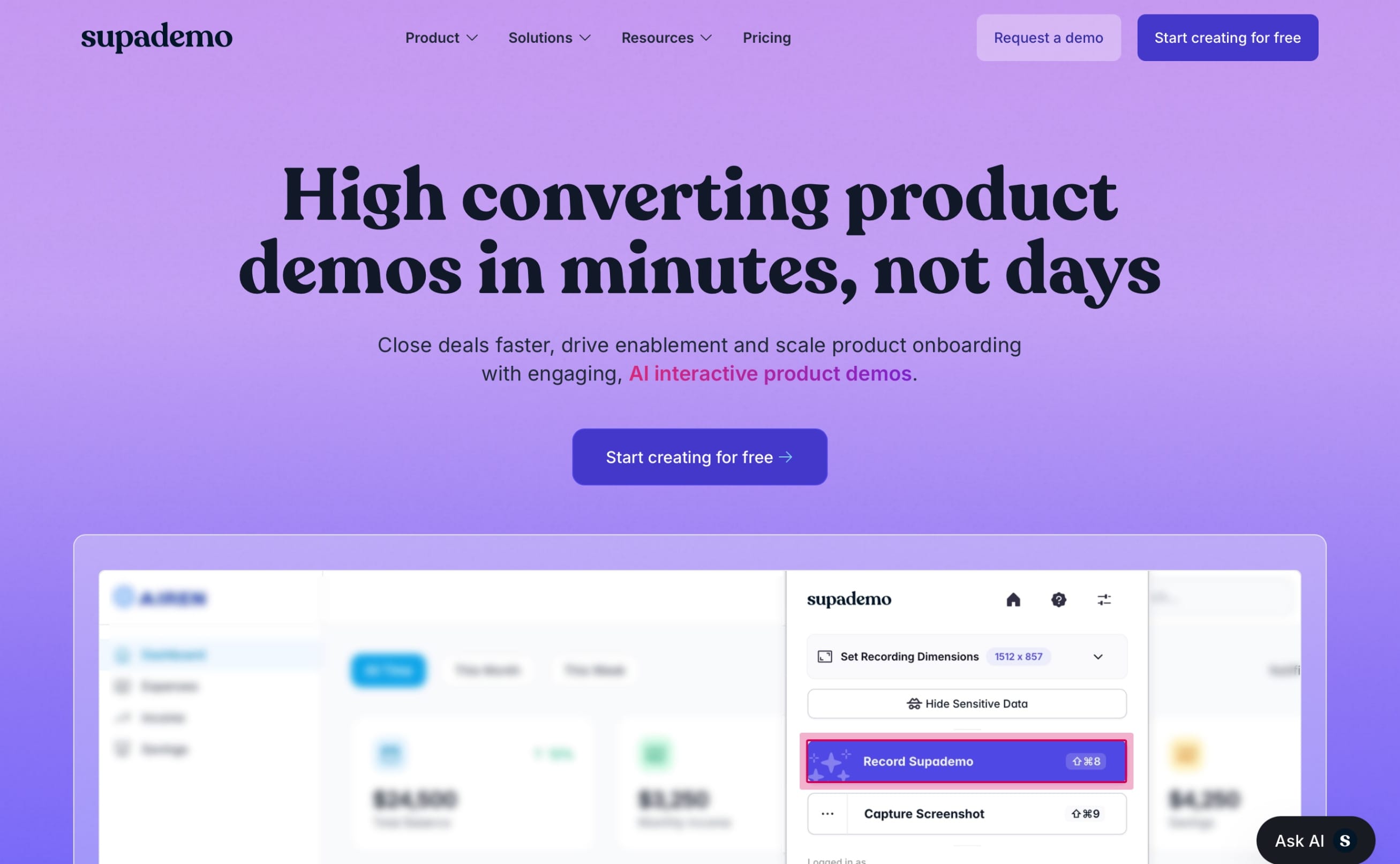 Supademo Landing Page Screenshot