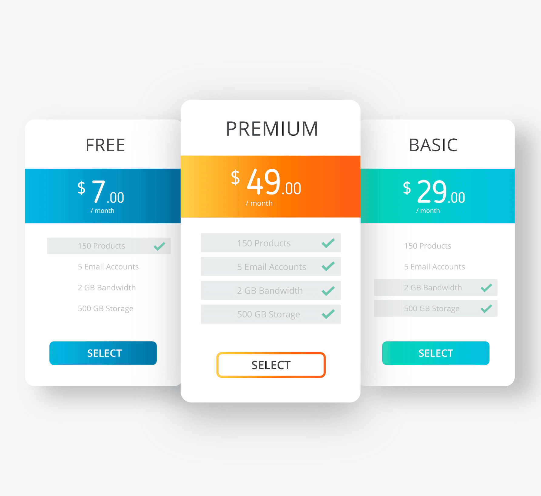 Company pricing page sample