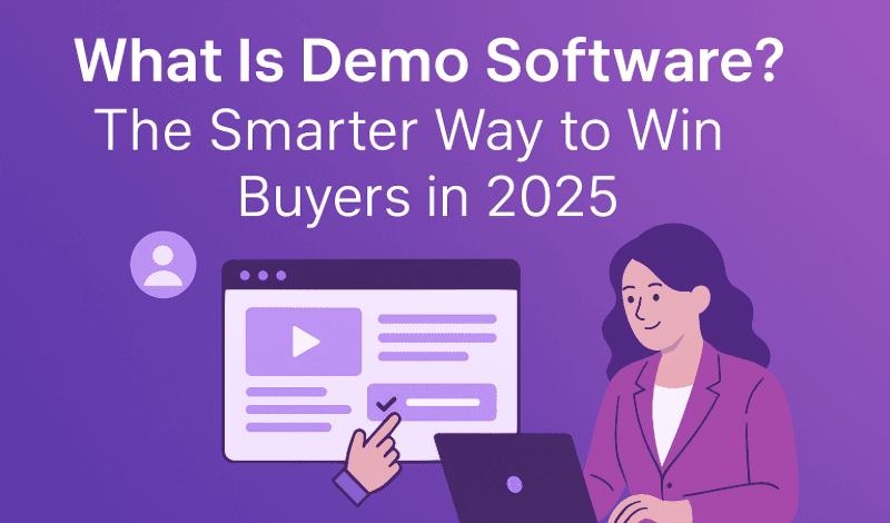 Vector illustration blog cover with title text “What Is Demo Software? The Smarter Way to Win Buyers in 2025.”
