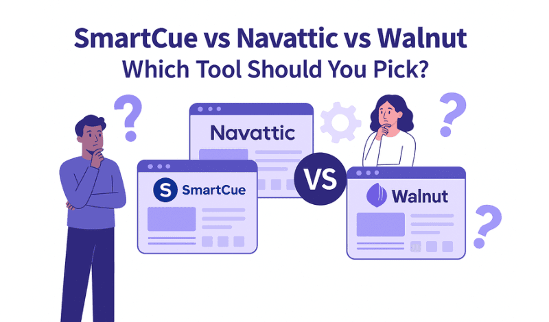 Comparison blog cover illustration for SmartCue vs Navattic vs Walnut