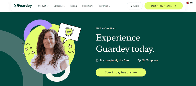 Screenshot of Guardey’s home page