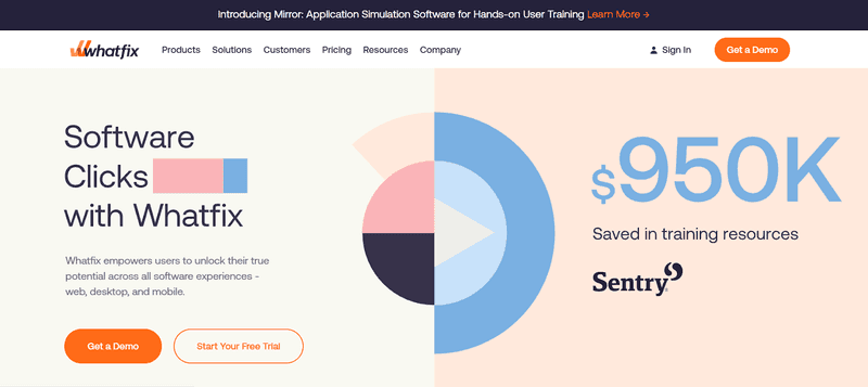 Screengrab of Whatfix product tour software