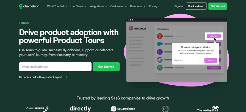 Screengrab of Chameleon product tour software