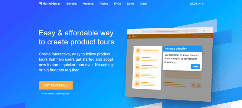 Screengrab of HelpHero product tour software