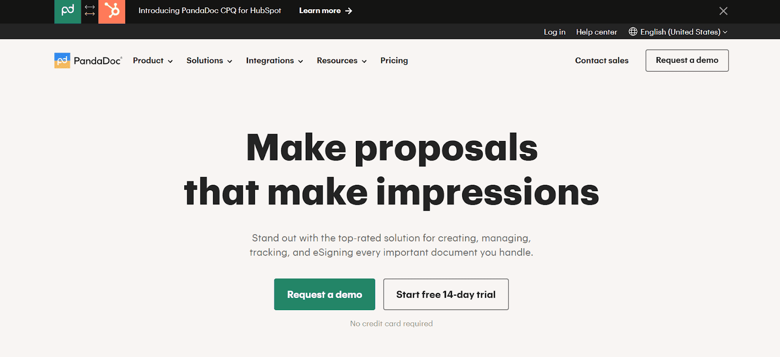 A screenshot of PandaDoc homepage