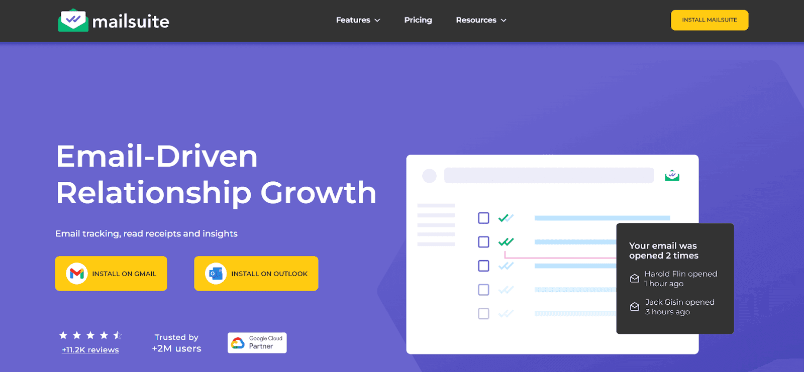 Screengrab of Mailsuite email tracking applications