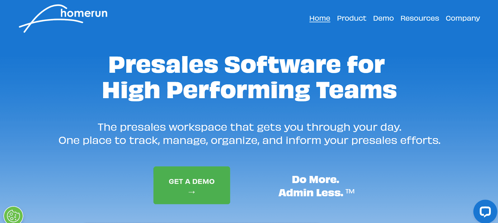 A screenshot of homerun presales software homepage