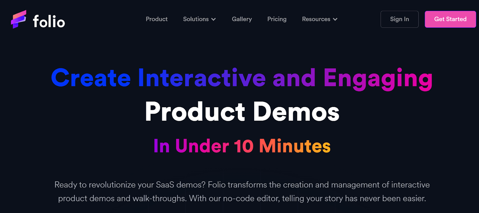 A screenshot of Folio interactive demo software<br>