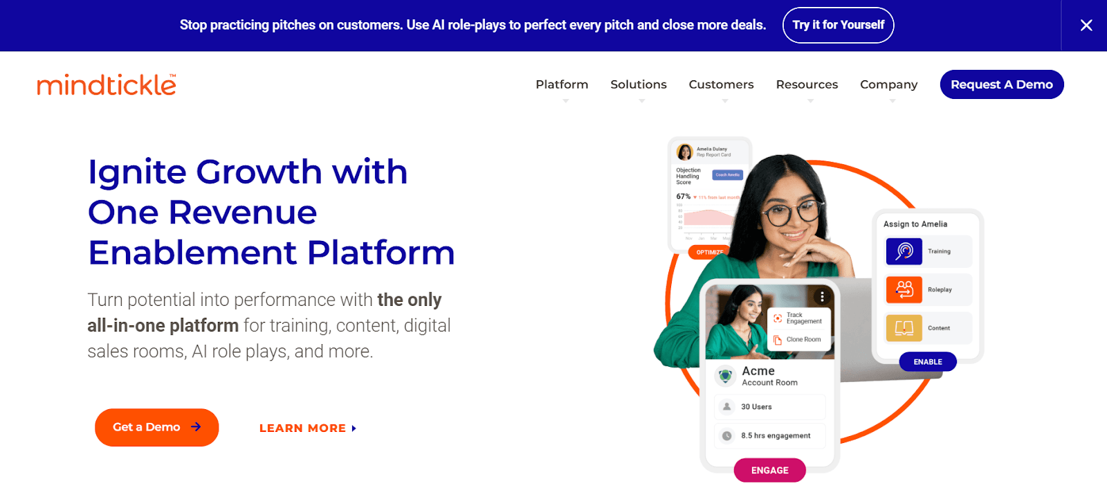 Mindtickle’s landing page