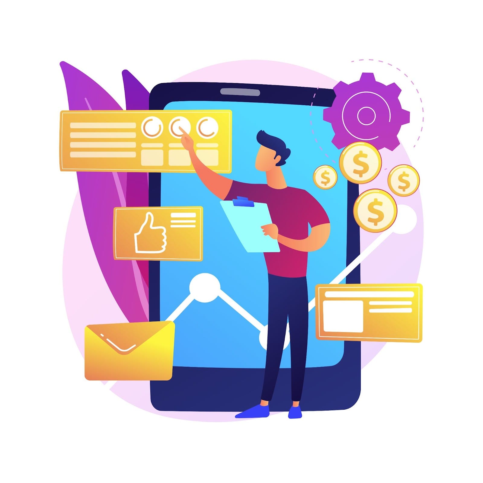 Illustration of a rep using sales enablement tools