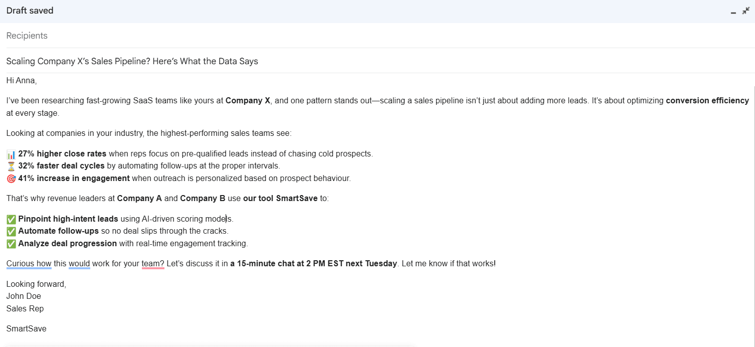 Screensshot of a cold email