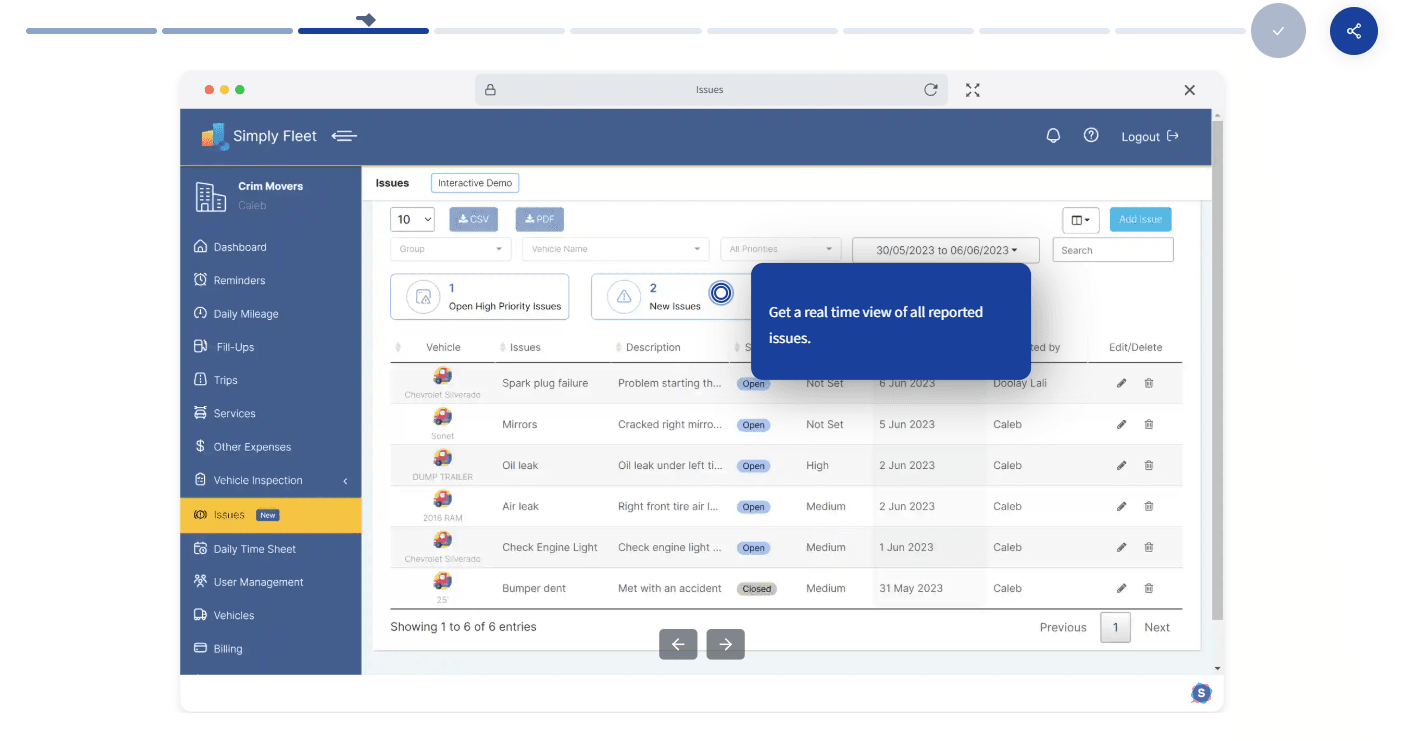 Screenshot of simplyfleet demo