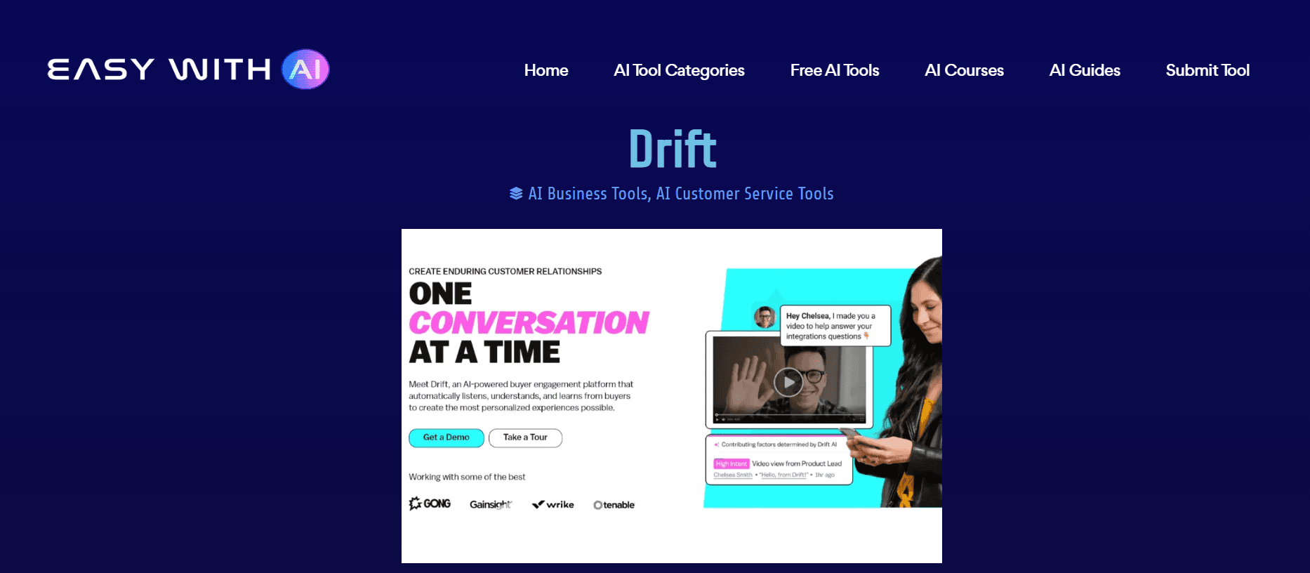 Screenshot of Drift homepage