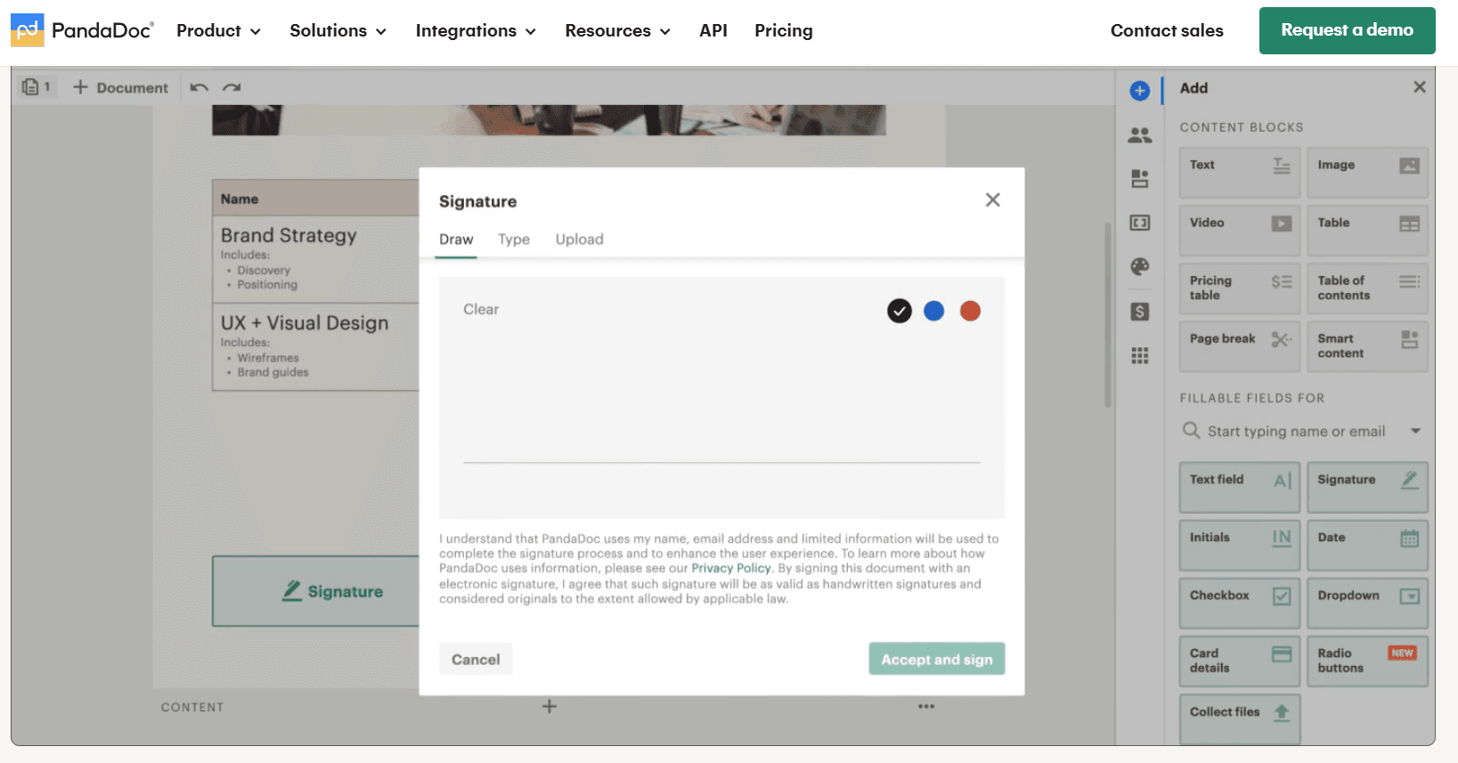 Screenshot of pandadoc homepage
